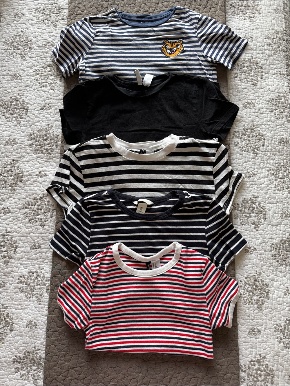 H&M Short Sleeve Tees in Navy, Black, White & Red Stripes